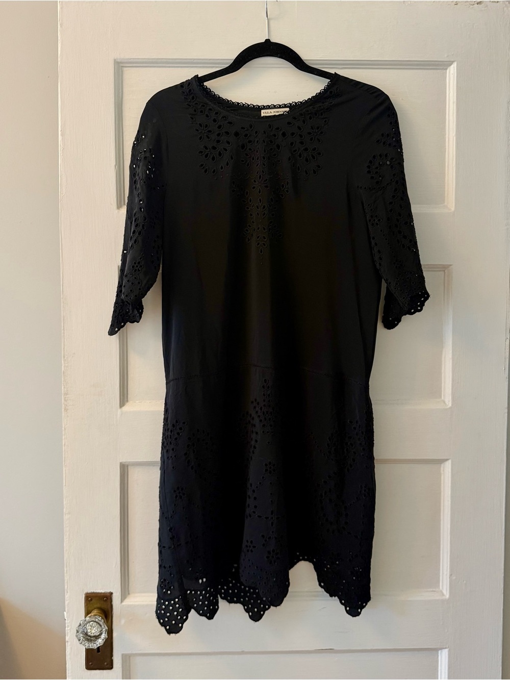 Ulla Johnson 100% Silk Eyelet Black Shift Dress